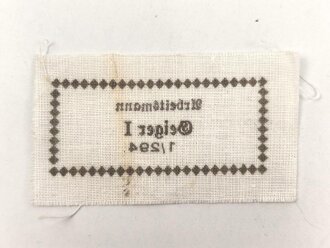 Reichsarbeitsdienst , Wäscheetikett für einen Arbeitsmann "Steiger 1/294", ca. 3,5 x 6 cm, Textil, ungebraucht, sie erhalten ein( 1 ) Stück