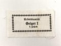 Reichsarbeitsdienst , Wäscheetikett für einen Arbeitsmann "Steiger 1/294", ca. 3,5 x 6 cm, Textil, ungebraucht, sie erhalten ein( 1 ) Stück