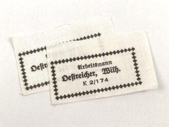 Reichsarbeitsdienst , Wäscheetikett für einen Arbeitsmann "Oesterreicher K2/174", ca. 3,5 x 6 cm, Textil, ungebraucht, sie erhalten ein( 1 ) Stück