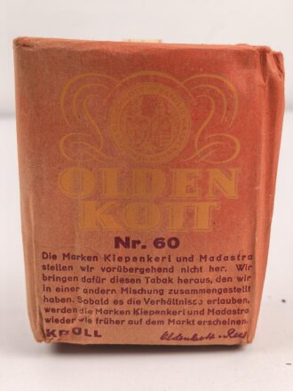 Pack 100 Gramm "Oldenkott Nr.60" Pfeifentabak, ungeöffnet, Steuerbanderole mit Hakenkreuz