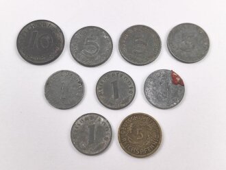 Neun Stück Kleinmünzen III.Reich