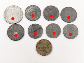Neun Stück Kleinmünzen III.Reich