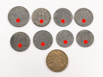 Neun Stück Kleinmünzen III.Reich