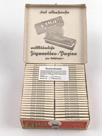 50 Blatt EFKA Zigarettenpapier, sehr guter Zustand, sie erhalten ein ( 1 ) Stück aus dem originalen Umkarton, dieser mit geschwärzter Steuerbanderole mit Hakenkreuz