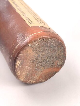 Reizstoff Flasche (leer), zum Testen von Gasmasken Wehrmacht, Originales Etikett, gmp = Schering, Höhe mit Stopfen etwa 30cm