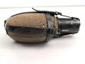 Labeflasche Wehrmacht für Sanitätspersonal. Getragenes Stück mit Mottenschäden, Trageriemen fehlt
