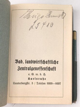 Notizbuch "Taschenbuch 1940" mit Kalender, zum Teil ausgefüllt