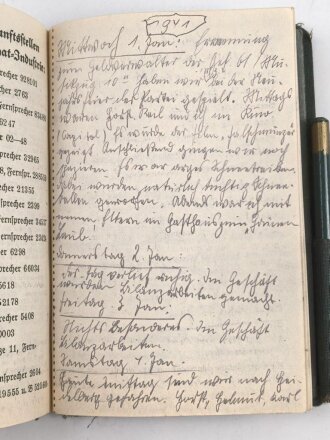 Notizbuch "Taschenbuch 1940" mit Kalender, zum Teil ausgefüllt