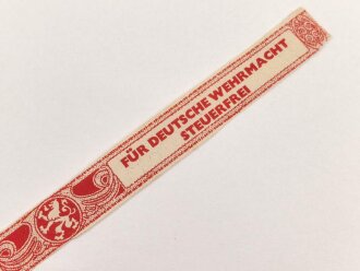 Papierbanderole für 20 Zigarillos " Für Deutsche Wehrmacht Steuerfrei" Maße etwa 1 x 17cm