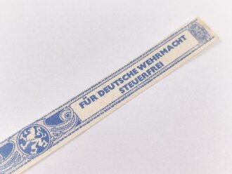 Papierbanderole für 20 Zigarillos " Für Deutsche Wehrmacht Steuerfrei" Maße etwa 1 x 17cm