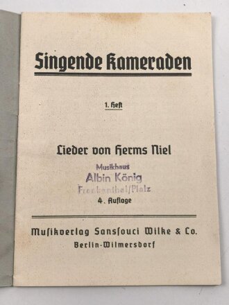 "Singende Kameraden" 1 Heft, Lieder von Herms...