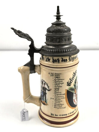 Hessen, Reservistenkrug eines Angehörigen 1.Großherzogl. Hess. Infanterie Leibgarde Regiment Nr. 115 Darmstadt 1892-94. Normale Gebrauchsspuren