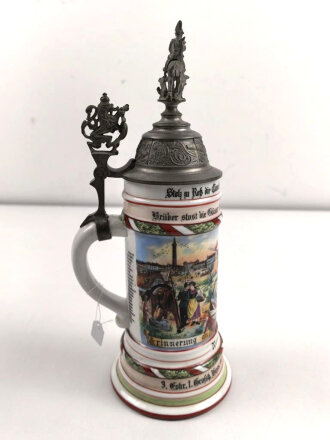 Hessen, Reservistenkrug eines Angehörigen 1.Großherzogl. Hess. Garde Dragoner Regiment Nr. 23 Darmstadt 1904-1907. Normale Gebrauchsspuren