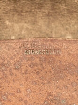 1.Weltkrieg ? Koppeltasche aus ungeschwärztem Leder, Hersteller aus Strassburg, Kammerstempel " bR.G.09". Maße etwa 15 x 22 x 2cm
