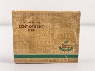 Schachtel Zigaretten "Echt Orient No.5" ungeöffnet , Steuerbanderole mit Hakenkreuz, eine Ecke eingedrückt