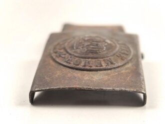Sachsen 1. Weltkrieg, eisernes Koppelschloss für Mannschaften mit feldgrauem Originallack und Lederzunge