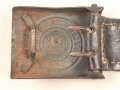 Sachsen 1. Weltkrieg, eisernes Koppelschloss für Mannschaften mit feldgrauem Originallack und Lederzunge