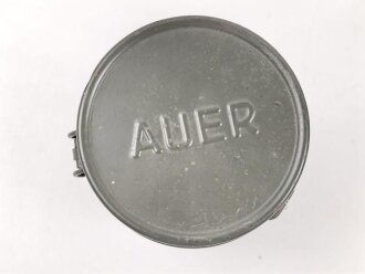 Luftschutz Bereitschaftsbüchse für eine Gasmaske der Firma " Auer" Originallack, ein Tragehaken abgerissen