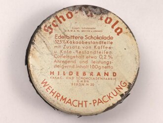 Scho-ka-kola Dose Wehrmacht Packung datiert 1941, im Boden der halbe, originale Inhalt