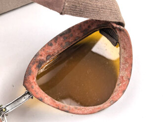 Italien 2.Weltkrieg, Kradmelderbrille, so von deutschen Truppen getragen, weiches Gummi, originalverpackt mit Ersatz"gläsern"