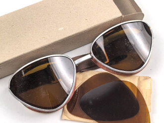 Italien 2.Weltkrieg, Kradmelderbrille, so von deutschen Truppen getragen, weiches Gummi, originalverpackt mit Ersatz"gläsern"
