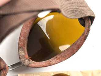 Italien 2.Weltkrieg, Kradmelderbrille, so von deutschen Truppen getragen, weiches Gummi, originalverpackt mit Ersatz"gläsern"
