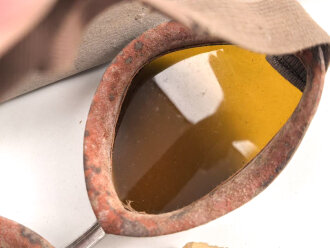 Italien 2.Weltkrieg, Kradmelderbrille, so von deutschen Truppen getragen, weiches Gummi, originalverpackt mit Ersatz"gläsern"