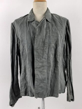 Drillichjacke Wehrmacht, Variante ohne Taschen, wohl Luftwaffe. Getragenes Kammerstück in gutem Gesamtzustand