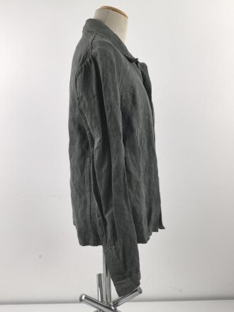 Drillichjacke Wehrmacht, Variante ohne Taschen, wohl Luftwaffe. Getragenes Kammerstück in gutem Gesamtzustand