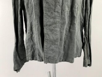 Drillichjacke Wehrmacht, Variante ohne Taschen, wohl Luftwaffe. Getragenes Kammerstück in gutem Gesamtzustand