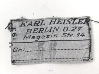 Luftwaffe Stoffetikett Heisler, Maße etwa 3 x 5,5cm