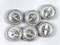 6 x Knopf silbern für zum Beispiel den Waffenrock der Luftwaffe, je 21mm