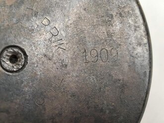 Kaiserreich und 1.Weltkrieg, Aschenbecher aus Granathülse der Patronenfabrik Karlsruhe, diese datiert 1909. Durchmesser 8cm