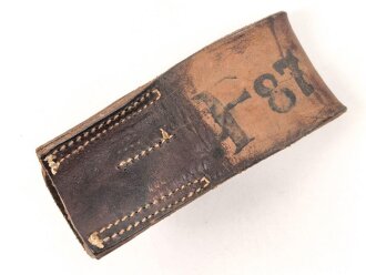 Koppelschuh braunes Leder, Gesamthöhe 12,5cm, die Öffnung ist etwa 36mm Breit