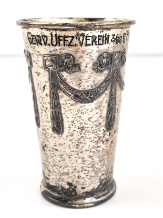 Versilberter Jugendstilbecher " Gewidmet  vom Unteroffizier Verein  3/88" Höhe 11,5cm