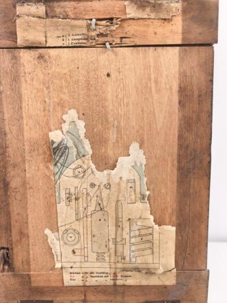 1.Weltkrieg, Transportkasten Holz für Vorratsteile schwere Feldhaubitze 09. Originallack, Maße etwa 24 x 34 x 15cm