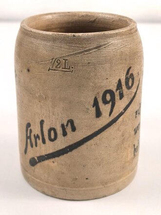 1.Weltkrieg,  Steingut Bierkrug 0,5 Liter " Arlon...
