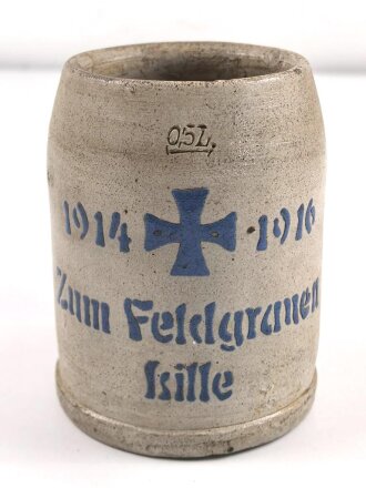 1.Weltkrieg,  Steingut Bierkrug 0,5 Liter "Zum Feldgrauen Lille 1914 1916"  Ungereinigtes Stück