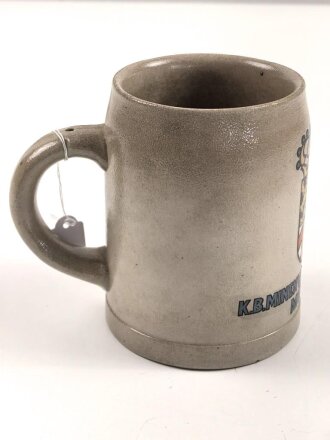 1.Weltkrieg,  Steingut Bierkrug 0,5 Liter "Königlich bayrisches Minenwerfer Ers. Batl. No.1 München"  Ungereinigtes Stück