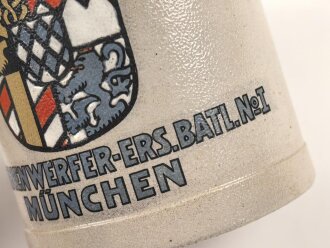 1.Weltkrieg,  Steingut Bierkrug 0,5 Liter "Königlich bayrisches Minenwerfer Ers. Batl. No.1 München"  Ungereinigtes Stück