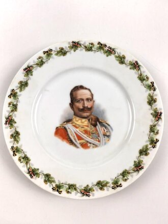 1.Weltkrieg, patriotischer Porzellanteller "Kaiser Wilhelm II." Durchmesser 25,3 cm