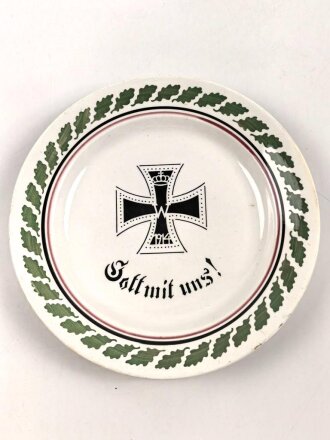 1.Weltkrieg, patriotischer Steingutteller "Gott mit uns!" Durchmesser 23,8 cm