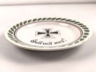 1.Weltkrieg, patriotischer Steingutteller "Gott mit uns!" Durchmesser 23,8 cm