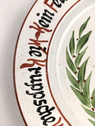 1.Weltkrieg, patriotischer Steingutteller "Krupsche Kanonen..." Durchmesser 24 cm, Randschäden