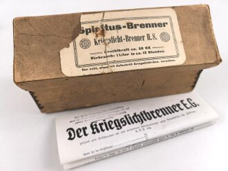 1.Weltkrieg, Leere Umverpackung zum Spiritus " Kriegslicht Brenner H.S."