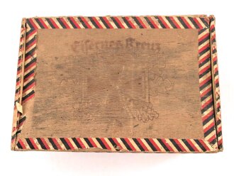 1.Weltkrieg, patriotische Zigarrenverpackung " Eisernes Kreuz" Maße etwa 12,5 x 18 x 8cm, ungereinigt