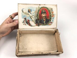 1.Weltkrieg, patriotische Zigarrenverpackung " Deutsche Flotte" Maße etwa 13 x 22 x 6cm, ungereinigt