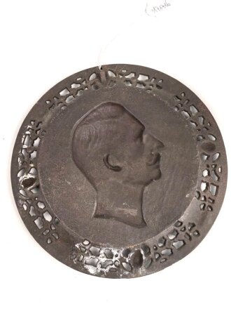Kaiserreich und 1.Weltkrieg, patriotischer Eisenguß Wandschmuck, Darstellend Wilhelm II. Durchmesser 18cm, guter Zustand