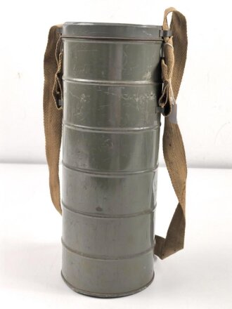 Belgien Gasmaske L-702 mit Filter in Bereitschaftsbüchse, Originallack