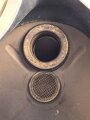 Frankreich 2.Weltkrieg , Gasmaske für Zivilbevölkerung Modell TC38 Securit B,  datiert 1940. Gummi weich. Mit Filter, in Bereitschaftsbüchse